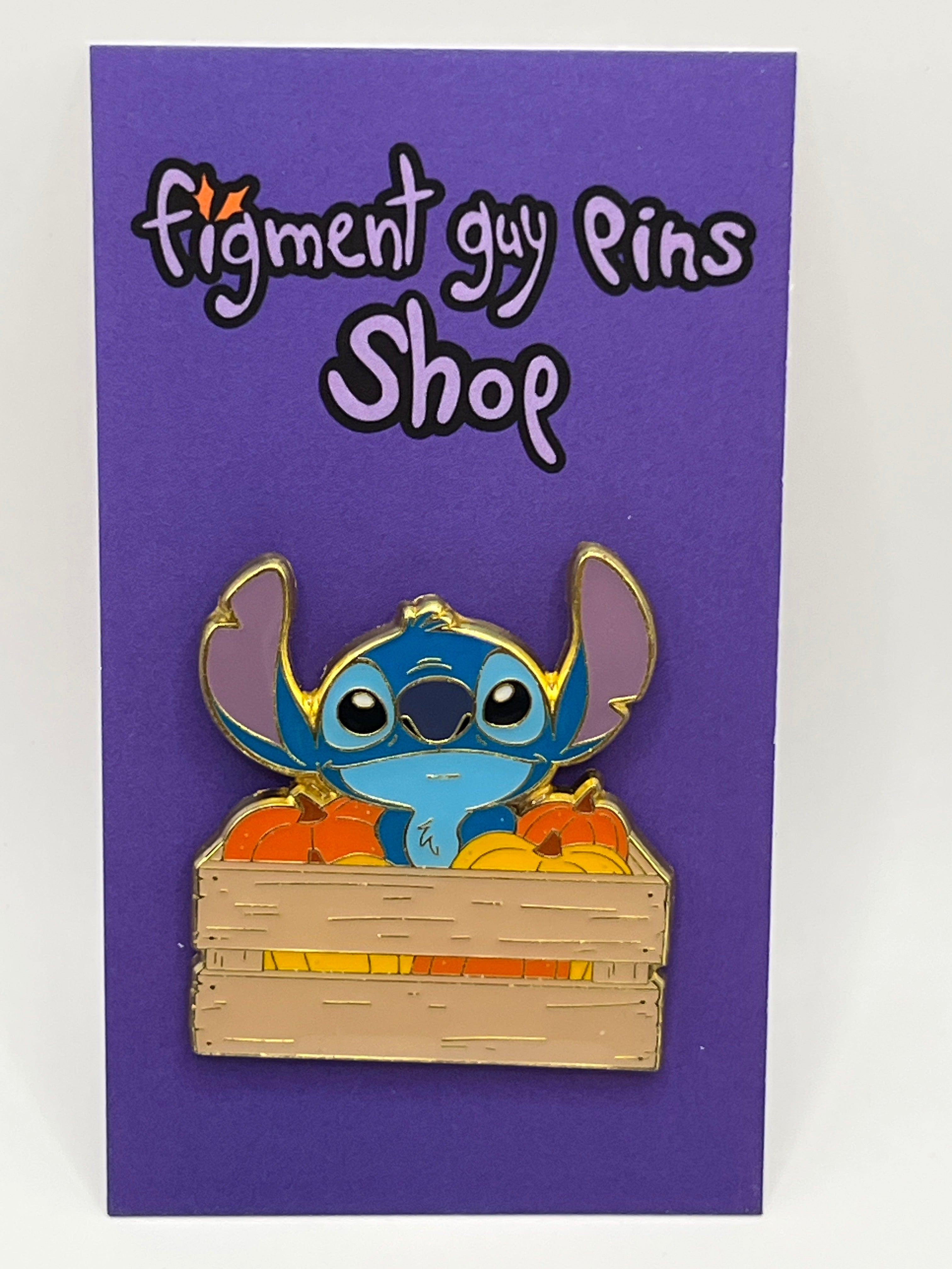 Stitch Sitting in Pumpkin Crate