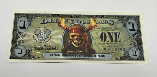 Disney Dollars Pirates of the Caribbean 2-Bills With Envelope Twenty Years of Disney Dollars