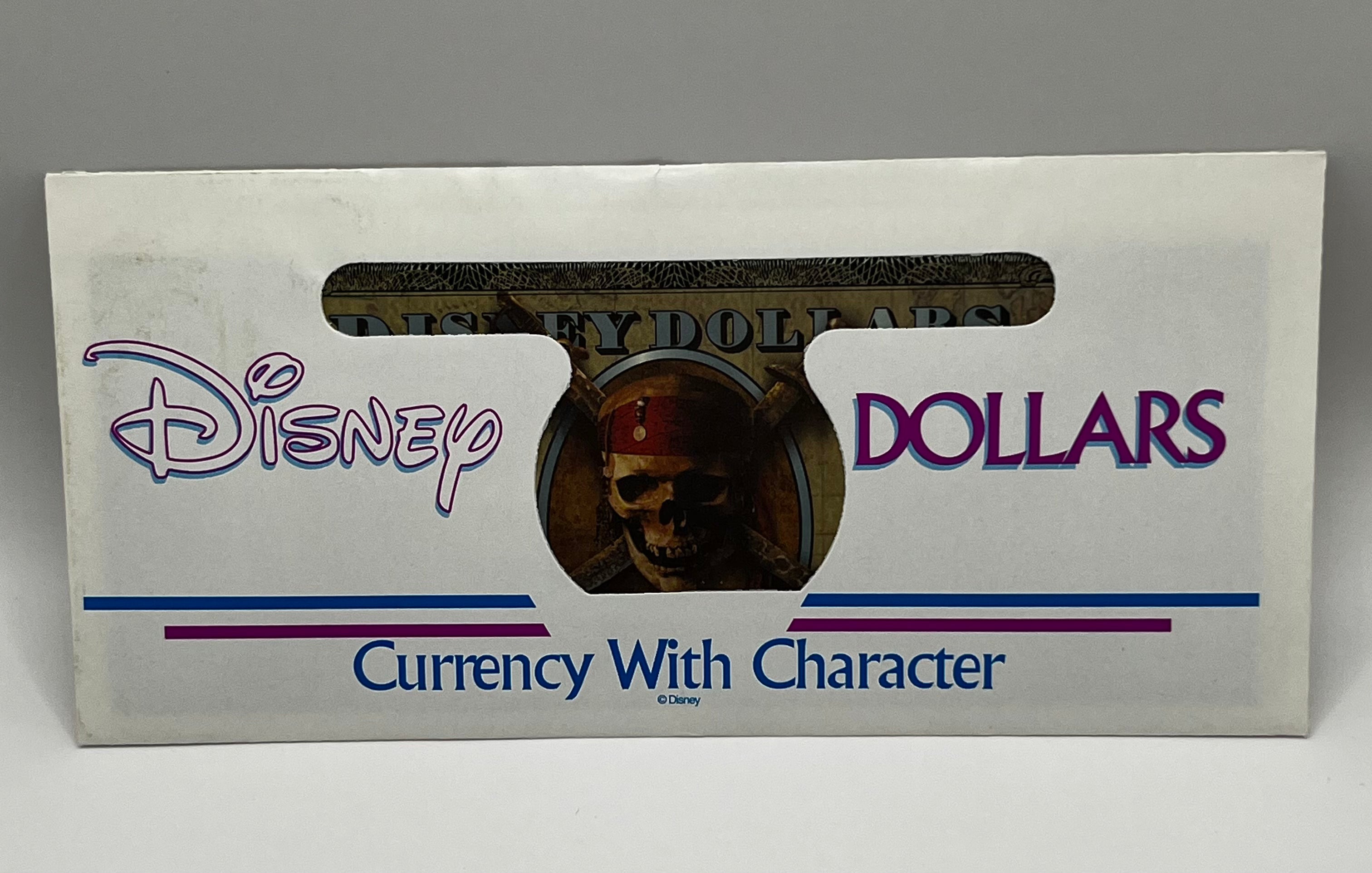 Disney Dollars Pirates of the Caribbean 2-Bills With Envelope Twenty Years of Disney Dollars