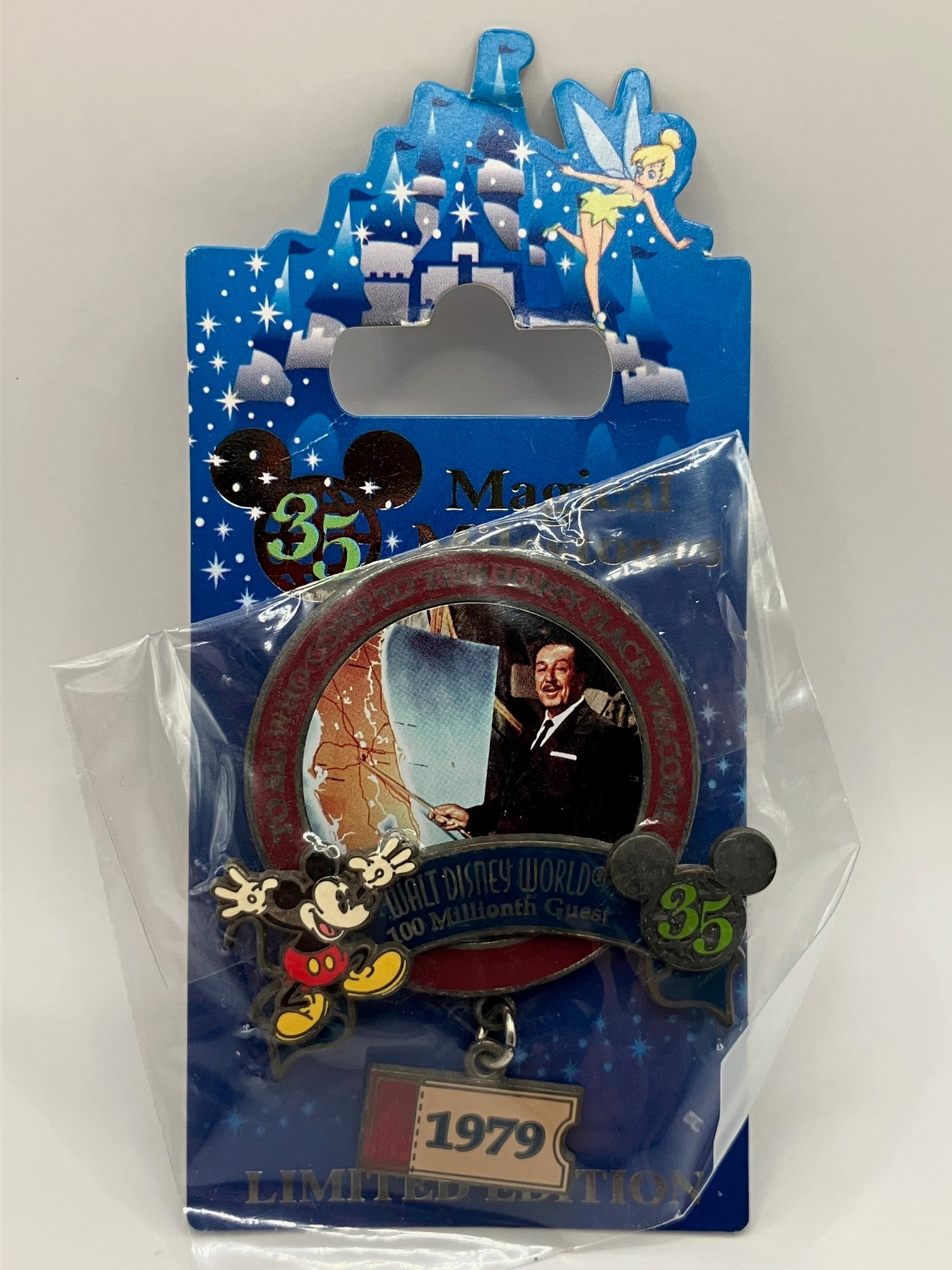 LE 2500 35 Magical Milestones WDW 100 Millionth Guest 1979 Dangle Pin Walt & Mickey Mouse